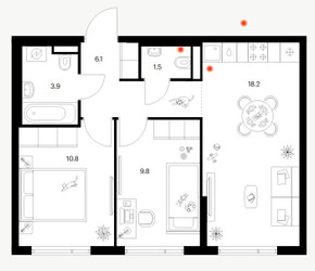 Планировка двухкомнатной(квартира) площадью 50.3 квадратных метров в ЖК “ЖК Саларьево парк”