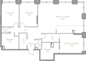 Планировка трехкомнатной(квартира) площадью 139.9 квадратных метров в “ЖК Коллекция Лужники”