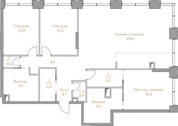 Планировка трехкомнатной(квартира) площадью 139.9 квадратных метров в ЖК “ЖК Коллекция Лужники”
