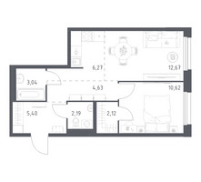 Планировка однокомнатной(квартира) площадью 46.94 квадратных метров в “ЖК Новое Внуково”