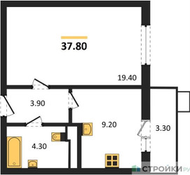 Планировка однокомнатной(квартира) площадью 37.8 квадратных метров в ЖК “ЖК Пироговская Ривьера”