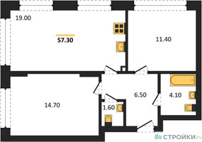 Планировка двухкомнатной(квартира) площадью 57.3 квадратных метров в “ЖК Вейв”