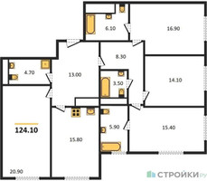 Планировка 4+ комнатной(квартира) площадью 124.1 квадратных метров в “ЖК Интонация”