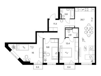 Планировка трехкомнатной(квартира) площадью 84.5 квадратных метров в ЖК “ЖК Лосиноостровский парк”