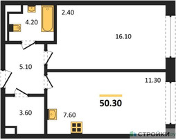 Планировка однокомнатной(квартира) площадью 50.3 квадратных метров в “ЖК STONE Sokolniki (Сокольники)”