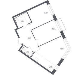 Планировка двухкомнатной(квартира) площадью 51.1 квадратных метров в ЖК “ЖК Рублевский Квартал”