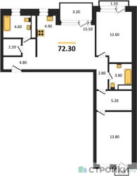 Планировка двухкомнатной(квартира) площадью 72.3 квадратных метров в “ЖК Новая Щербинка”
