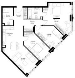 Планировка трехкомнатной(апартаменты) площадью 112.36 квадратных метров в ЖК “ЖК JOIS (Джойс)”