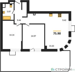 Планировка двухкомнатной(квартира) площадью 75.9 квадратных метров в ЖК “ЖК UNO Соколиная гора”