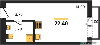 Планировка студии(квартира) площадью 22.4 квадратных метров в “ЖК Первый квартал”