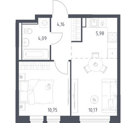 Планировка однокомнатной(квартира) площадью 35.15 квадратных метров в ЖК “ЖК Квартал Ивакино”
