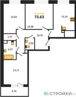 Планировка трехкомнатной(квартира) площадью 73.63 квадратных метров в “Жилые кварталы Новое Пушкино”