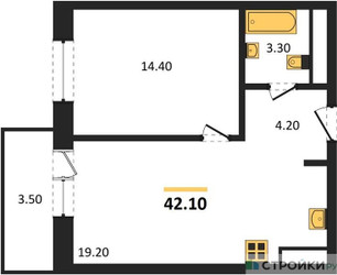Планировка однокомнатной(квартира) площадью 43.1 квадратных метров в ЖК “ЖК Одинцовские кварталы”