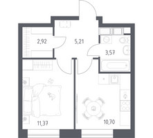 Планировка однокомнатной(квартира) площадью 33.77 квадратных метров в “ЖК Цветочные Поляны”