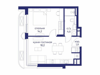 Планировка однокомнатной(квартира) площадью 38.92 квадратных метров в ЖК “ЖК Остров”