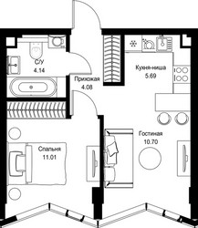 Планировка однокомнатной(квартира) площадью 35.62 квадратных метров в ЖК “Дом премиум-класса МИРА”