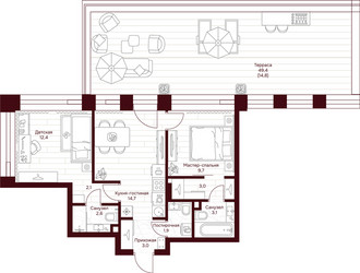 Планировка двухкомнатной(квартира) площадью 67.3 квадратных метров в ЖК “ЖК Дом 7 Даниловский”