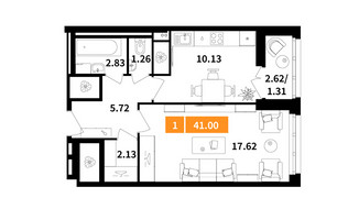 Планировка однокомнатной(квартира) площадью 41 квадратных метров в “ЖК Планерный Квартал”