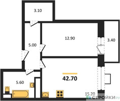 Планировка однокомнатной(квартира) площадью 41.3 квадратных метров в “ЖК Идеал”