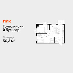 Планировка двухкомнатной(квартира) площадью 50.3 квадратных метров в ЖК “ЖК Томилинский бульвар”