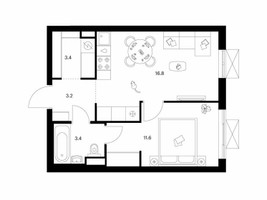 Планировка однокомнатной(квартира) площадью 38.4 квадратных метров в “Нарвин”
