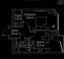 Планировка однокомнатной(квартира) площадью 39.6 квадратных метров в “ЖК СЕЗАР БУДУЩЕЕ”