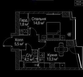Планировка однокомнатной(квартира) площадью 39.6 квадратных метров в ЖК “ЖК СЕЗАР БУДУЩЕЕ”