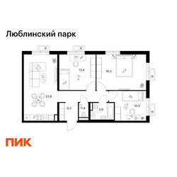 Планировка трехкомнатной(квартира) площадью 79.4 квадратных метров в ЖК “ЖК Люблинский парк”