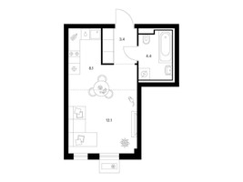 Планировка студии(квартира) площадью 28 квадратных метров в “ЖК Зеленый парк”