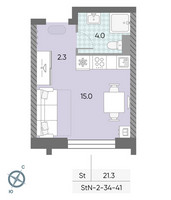 Планировка студии(квартира) площадью 21.3 квадратных метров в “ЖК ЗИЛАРТ”