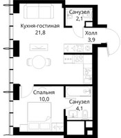 Планировка однокомнатной(квартира) площадью 41.9 квадратных метров в “ЖК Сити Бэй”