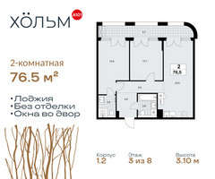 Планировка двухкомнатной(квартира) площадью 76.5 квадратных метров в “ЖК Хольм”
