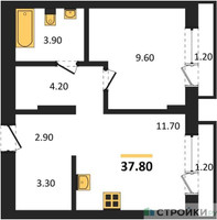 Планировка однокомнатной(квартира) площадью 37.8 квадратных метров в “ЖК Первый квартал”