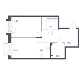 Планировка однокомнатной(квартира) площадью 51.4 квадратных метров в ЖК “ЖК Долина Яузы”