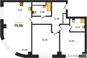 Планировка двухкомнатной(квартира) площадью 79.9 квадратных метров в “ЖК Родина Парк”