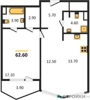 Планировка однокомнатной(квартира) площадью 62.6 квадратных метров в “ЖК Sydney City (Сидней Сити)”