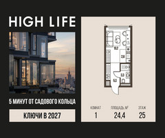 Планировка студии(квартира) площадью 24.4 квадратных метров в “ЖК High Life (Хай Лайф)”