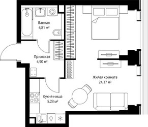 Планировка однокомнатной(квартира) площадью 39.31 квадратных метров в ЖК “Мультиквартал СИТИДЗЕН”