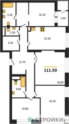 Планировка 4+ комнате(квартира) площадью 111.5 квадратных метров в “ЖК Sky Garden (Скай Гарден)”