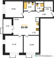 Планировка трехкомнатной(квартира) площадью 65 квадратных метров в “ЖК Скандинавия”