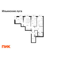 Планировка трехкомнатной(квартира) площадью 73.77 квадратных метров в “ЖК Ильинские луга”