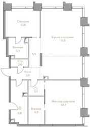 Планировка двухкомнатной(квартира) площадью 113.9 квадратных метров в ЖК “ЖК Коллекция Лужники”