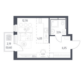 Планировка студии(квартира) площадью 26.48 квадратных метров в ЖК “ЖК Новое Видное”