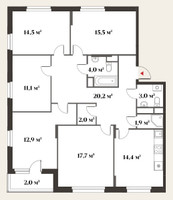 Планировка 4+ комнатной(квартира) площадью 119.3 квадратных метров в “ЖК Миниполис Восемь кленов”