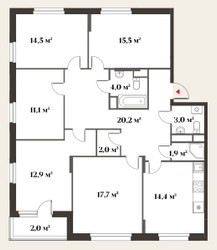 Планировка 4+ комнатной(квартира) площадью 119.3 квадратных метров в ЖК “ЖК Миниполис Восемь кленов”
