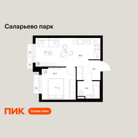 Планировка однокомнатной(квартира) площадью 34.3 квадратных метров в “ЖК Саларьево парк”