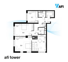 Планировка 4+ комнатной(квартира) площадью 116 квадратных метров в “ЖК AFI Tower (Афи Тауэр)”