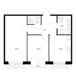 Планировка двухкомнатной(квартира) площадью 51.4 квадратных метров в ЖК “ЖК Середневский лес”