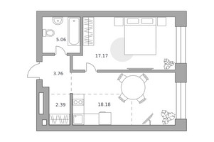 Планировка однокомнатной(квартира) площадью 46.56 квадратных метров в “ЖК Павелецкая от Гранель”