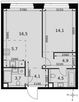 Планировка двухкомнатной(квартира) площадью 53.5 квадратных метров в “ЖК Амбер Сити”